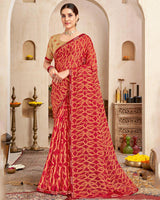 Vishal Prints Shiraz Red Printed Brasso Saree With Fancy Border