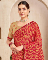 Vishal Prints Shiraz Red Printed Brasso Saree With Fancy Border