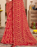 Vishal Prints Shiraz Red Printed Brasso Saree With Fancy Border