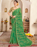 Vishal Prints Spring Green Printed Brasso Saree With Fancy Border