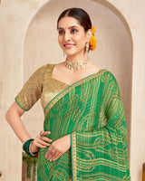 Vishal Prints Spring Green Printed Brasso Saree With Fancy Border