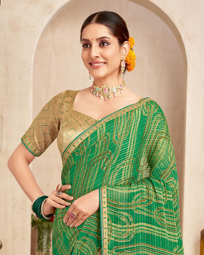 Vishal Prints Spring Green Printed Brasso Saree With Fancy Border