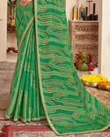 Vishal Prints Spring Green Printed Brasso Saree With Fancy Border