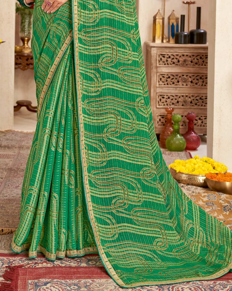 Vishal Prints Spring Green Printed Brasso Saree With Fancy Border