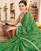 Vishal Prints Spring Green Printed Brasso Saree With Fancy Border