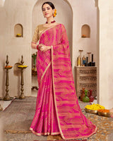 Vishal Prints Dark Hot Pink Printed Brasso Saree With Fancy Border