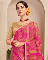 Vishal Prints Dark Hot Pink Printed Brasso Saree With Fancy Border