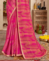 Vishal Prints Dark Hot Pink Printed Brasso Saree With Fancy Border