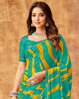 Vishal Prints Teal Green Printed Georgette Saree With Fancy Border