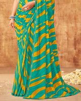 Vishal Prints Teal Green Printed Georgette Saree With Fancy Border