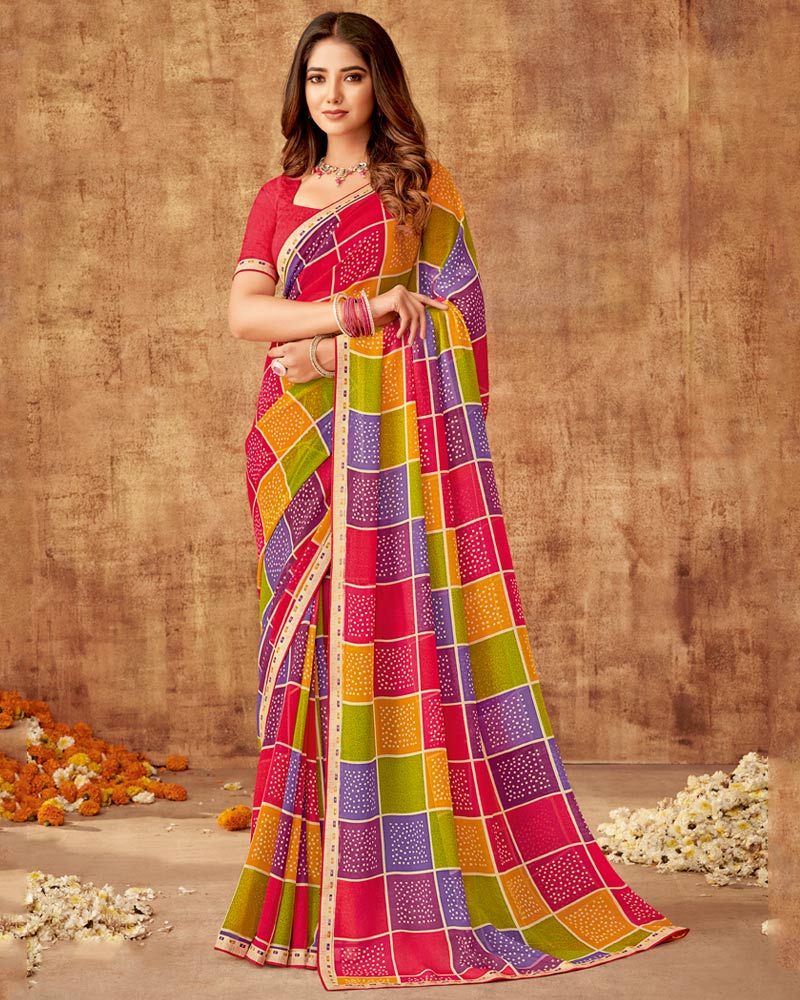 Vishal Prints Multicolored Printed Georgette Saree With Fancy Border