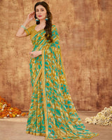 Vishal Prints Mustard Brown Printed Georgette Saree With Fancy Border