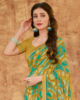 Vishal Prints Mustard Brown Printed Georgette Saree With Fancy Border