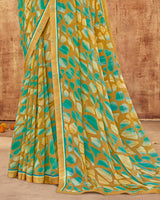 Vishal Prints Mustard Brown Printed Georgette Saree With Fancy Border