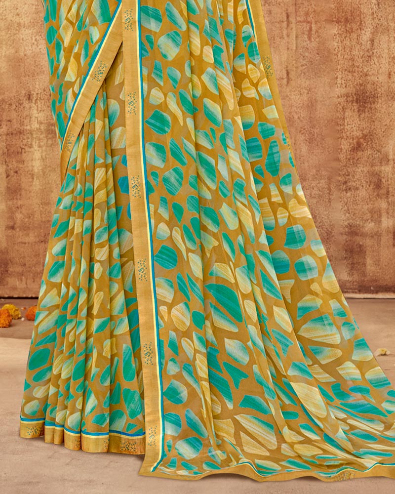 Vishal Prints Mustard Brown Printed Georgette Saree With Fancy Border