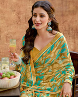 Vishal Prints Mustard Brown Printed Georgette Saree With Fancy Border