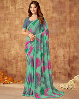 Vishal Prints Summer Green Printed Georgette Saree With Fancy Border