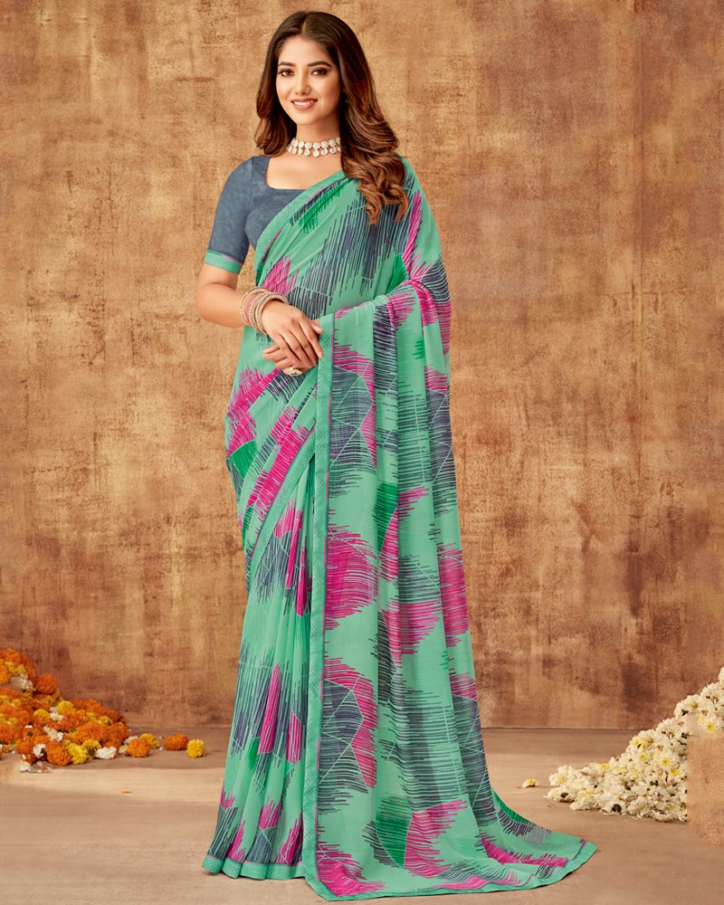 Vishal Prints Summer Green Printed Georgette Saree With Fancy Border
