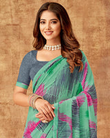 Vishal Prints Summer Green Printed Georgette Saree With Fancy Border