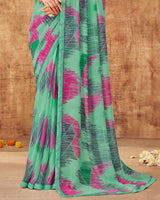 Vishal Prints Summer Green Printed Georgette Saree With Fancy Border