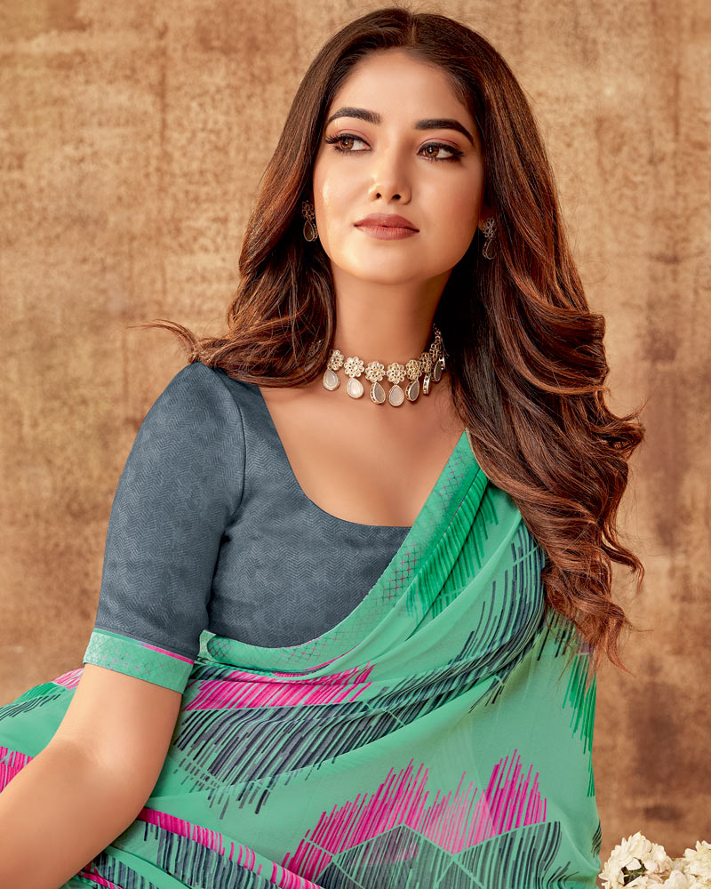 Vishal Prints Summer Green Printed Georgette Saree With Fancy Border