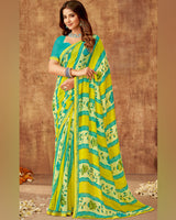 Vishal Prints Lemon Yellow Printed Georgette Saree With Fancy Border