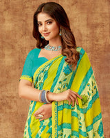 Vishal Prints Lemon Yellow Printed Georgette Saree With Fancy Border