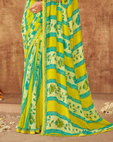 Vishal Prints Lemon Yellow Printed Georgette Saree With Fancy Border