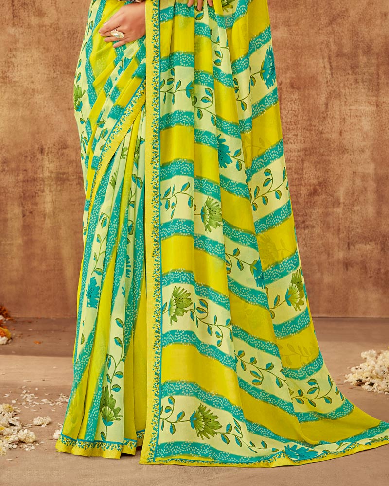 Vishal Prints Lemon Yellow Printed Georgette Saree With Fancy Border