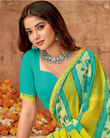 Vishal Prints Lemon Yellow Printed Georgette Saree With Fancy Border
