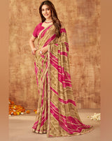 Vishal Prints Dusty Brown And Bright Maroon Printed Georgette Saree With Fancy Border