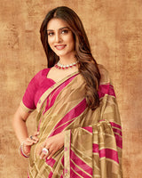 Vishal Prints Dusty Brown And Bright Maroon Printed Georgette Saree With Fancy Border