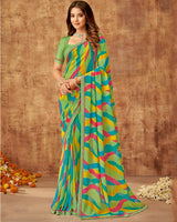 Vishal Prints Olivine Green Printed Georgette Saree With Fancy Border