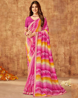 Vishal Prints Carnation And Burnt Pink Printed Georgette Saree With Fancy Border