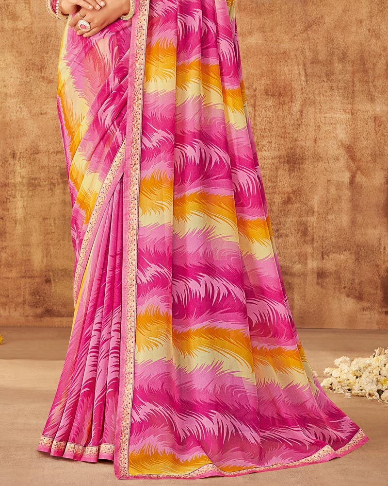Vishal Prints Carnation And Burnt Pink Printed Georgette Saree With Fancy Border