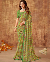 Vishal Prints Moss Green Printed Georgette Saree With Fancy Border