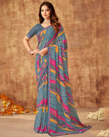 Vishal Prints Greyish Blue Printed Georgette Saree With Fancy Border