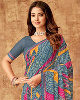 Vishal Prints Greyish Blue Printed Georgette Saree With Fancy Border