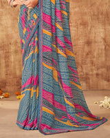 Vishal Prints Greyish Blue Printed Georgette Saree With Fancy Border