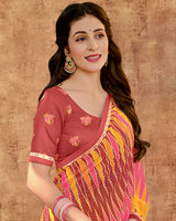 Vishal Prints Dark Orange And Mandy Pink Printed Georgette Saree With Fancy Border