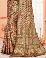 Vishal Prints Dark Sand And Multi Digital Print Brasso Saree