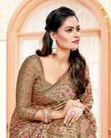 Vishal Prints Dark Sand And Multi Digital Print Brasso Saree