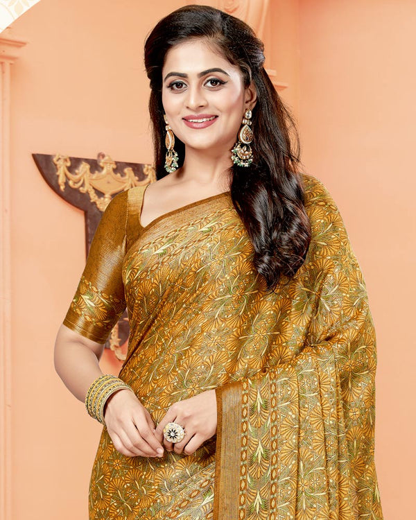 Vishal Prints Rich Gold Digital Print Brasso Saree