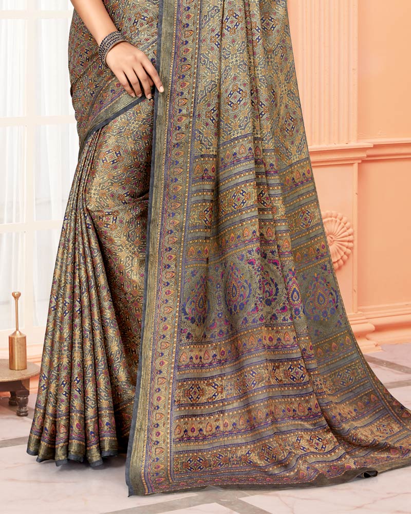 Vishal Prints Grey Digital Print Brasso Saree