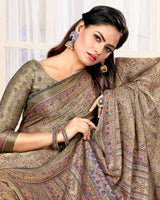 Vishal Prints Grey Digital Print Brasso Saree