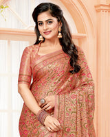 Vishal Prints Pastel Red Digital Print Brasso Saree