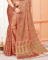 Vishal Prints Pastel Red Digital Print Brasso Saree
