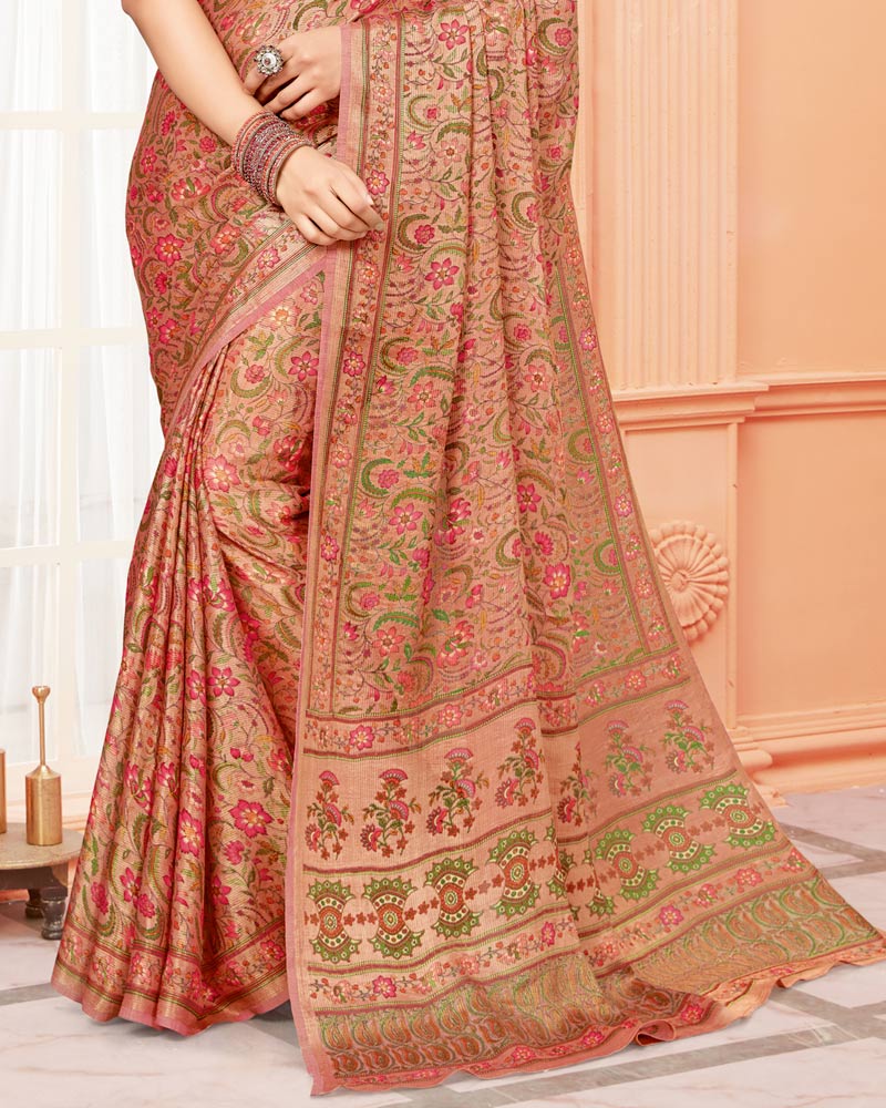 Vishal Prints Pastel Red Digital Print Brasso Saree