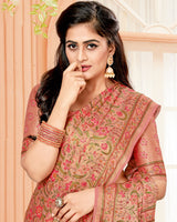 Vishal Prints Pastel Red Digital Print Brasso Saree