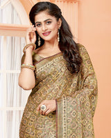 Vishal Prints Dark Sand Digital Print Brasso Saree